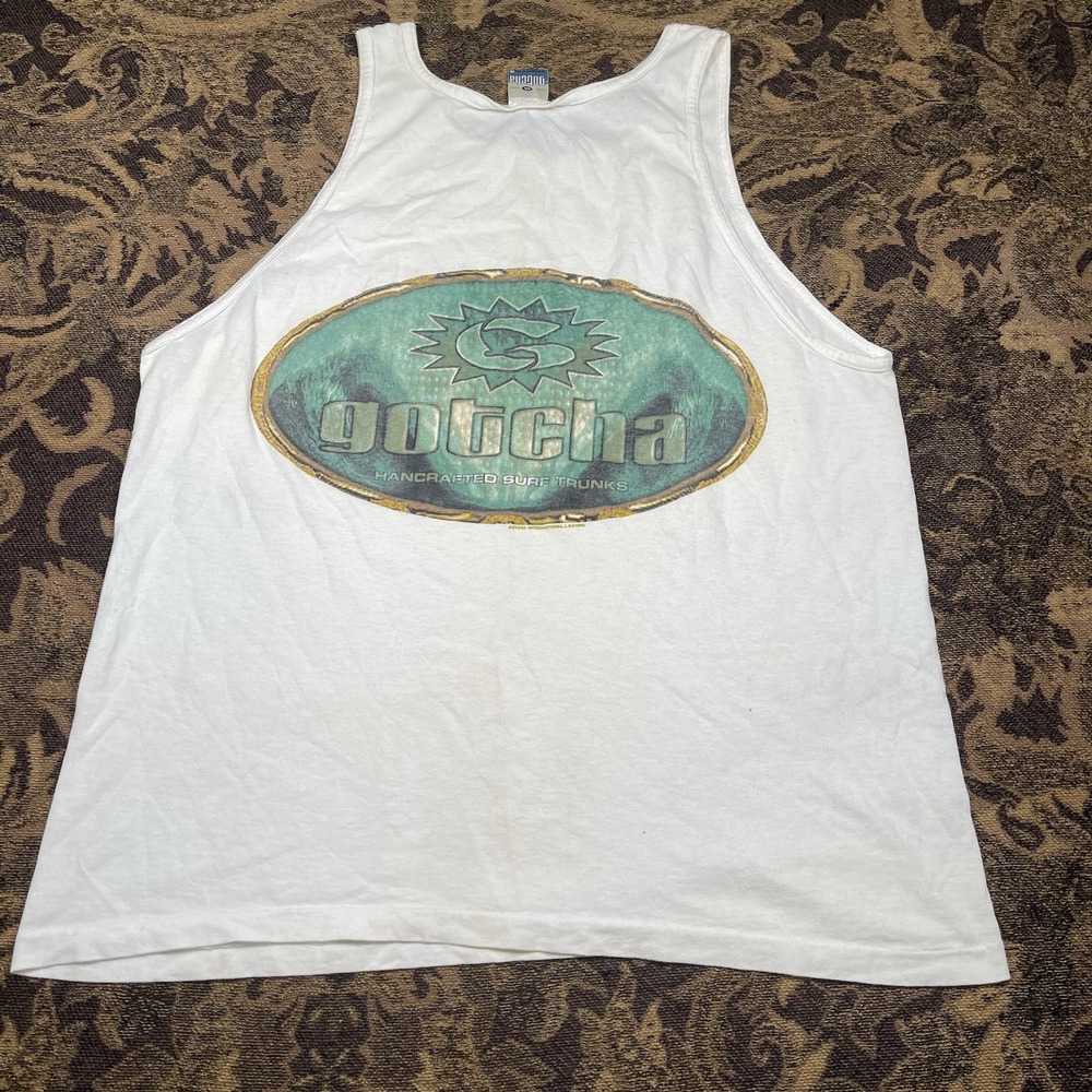 Vtg 90s Gotcha Surf White Tank Top Mens XL Free To Ride Graphic Made in USA